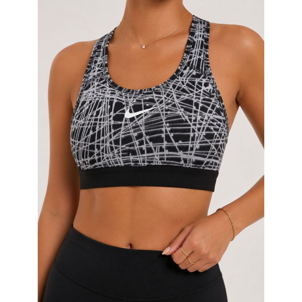 Nike Dri-FIT Sports Bra Medium Black White Geometric Racerback Workout Gym